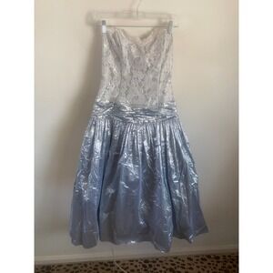 Vintage Scott McClintock Metallic Silver Lace Strapless Prom Dress Bow Size 10